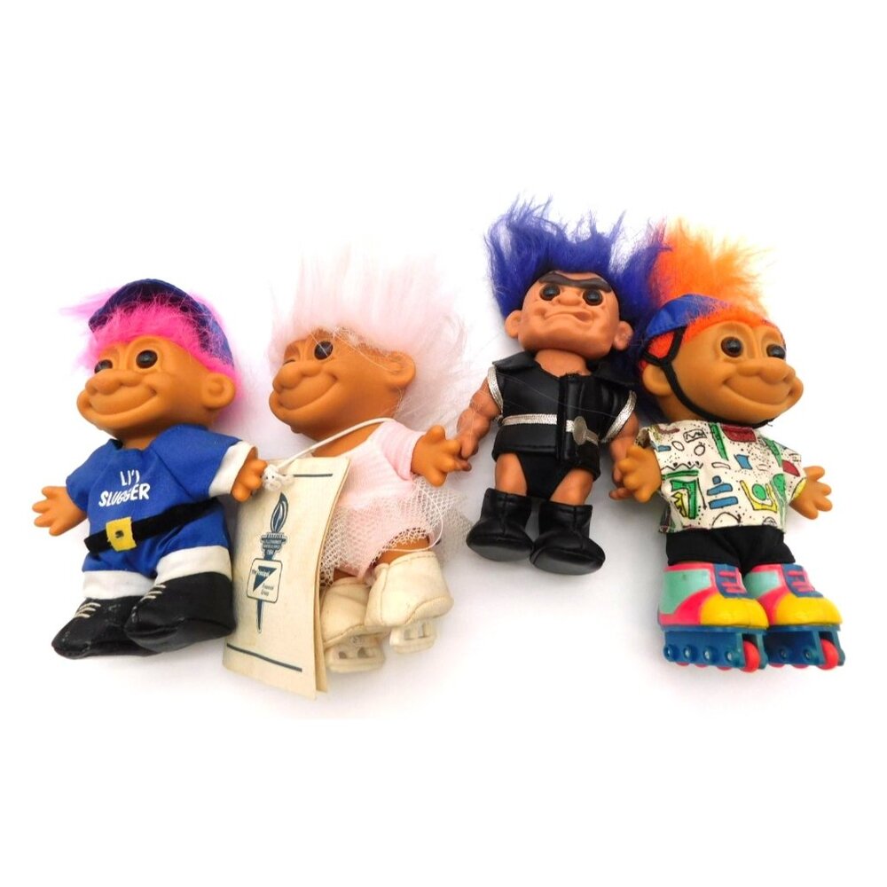 4 Russ Trolls Dolls Sports Olympics Ice Skating Baseball Wrestler Rollerblade 5"